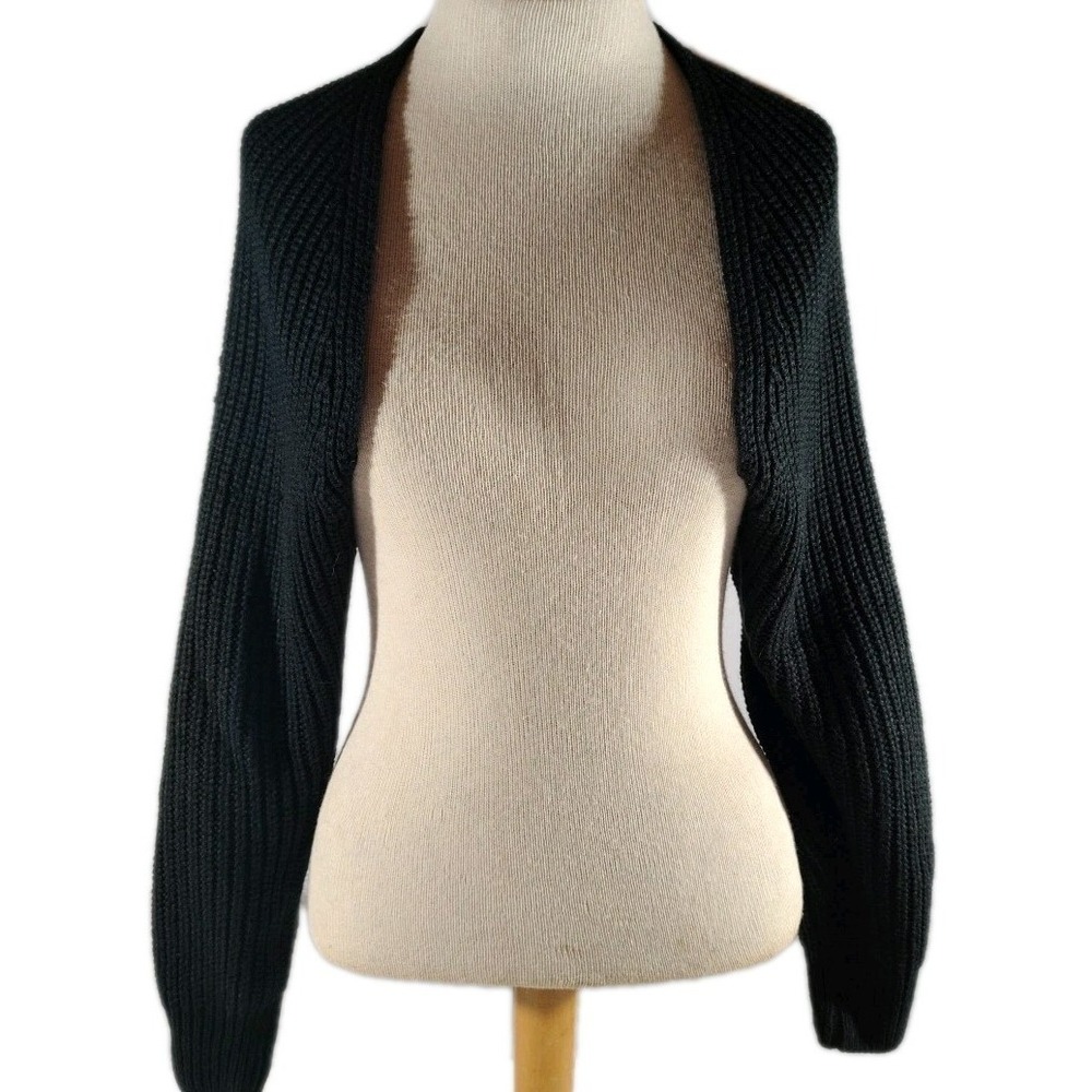 Cardigan‎ Bolero Shrug Ladies S Black Long Sleeve Open Front Knit Top Dressy